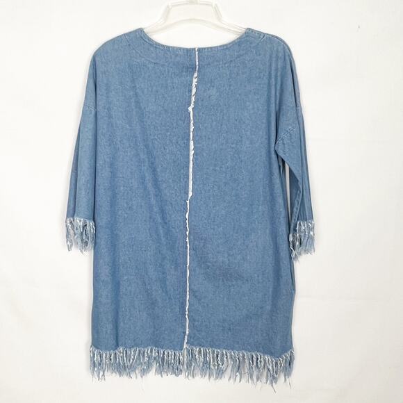 Better Be Y2K Retro Fringe Denim Tunic Dress Medium Boho Western Festival Hippie - Picture 6 of 11